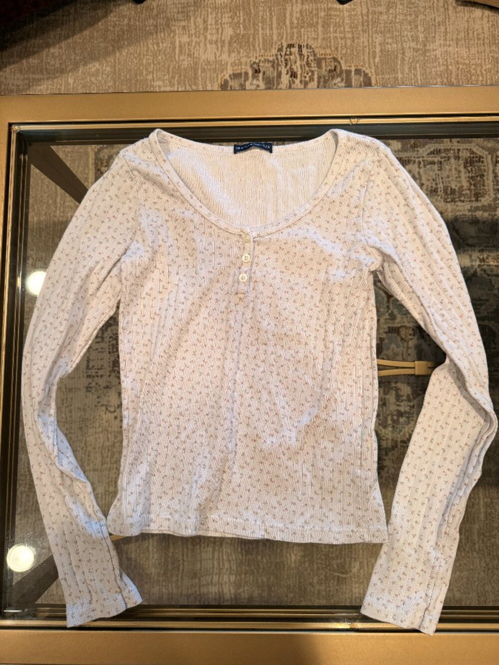 Brandy Melville Henley Long Sleeve - Cream Floral